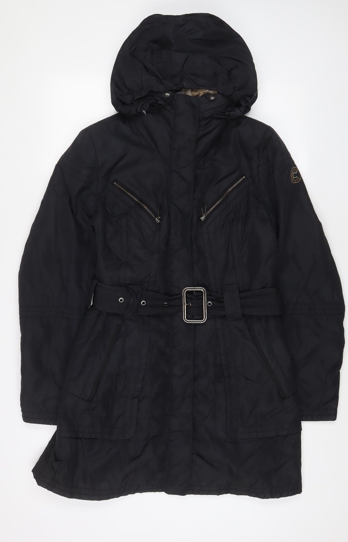 Greenstone Womens Black Jacket Coat Size 8 Zip - Belted