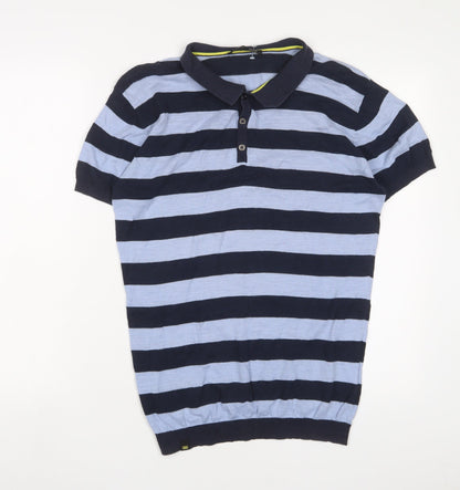 Mantan Mens Blue Striped Cotton Polo Size M Collared Button