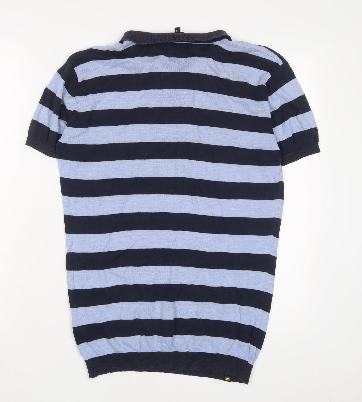 Mantan Mens Blue Striped Cotton Polo Size M Collared Button