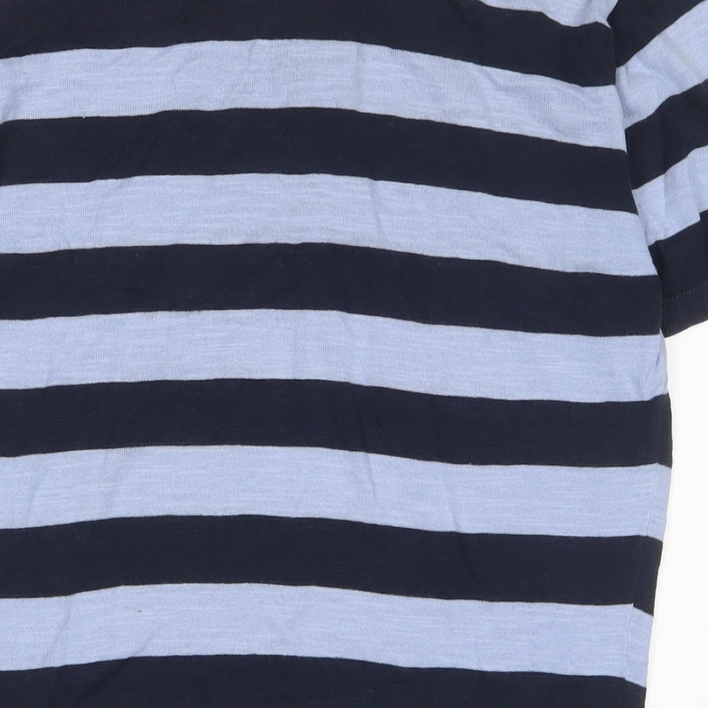 Mantan Mens Blue Striped Cotton Polo Size M Collared Button