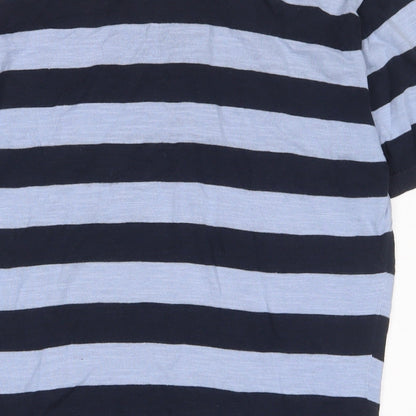 Mantan Mens Blue Striped Cotton Polo Size M Collared Button