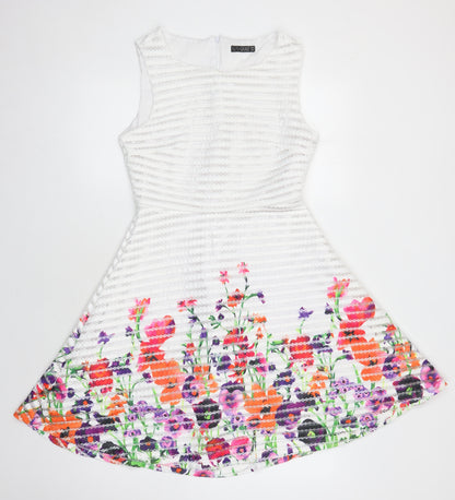 Quiz Womens Multicoloured Floral Polyester Fit & Flare Size 10 Boat Neck Zip