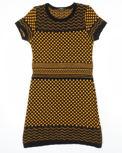 Miss Selfridge Womens Multicoloured Geometric Acrylic Jumper Dress Size 10 Round Neck