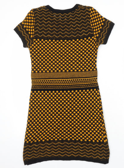 Miss Selfridge Womens Multicoloured Geometric Acrylic Jumper Dress Size 10 Round Neck