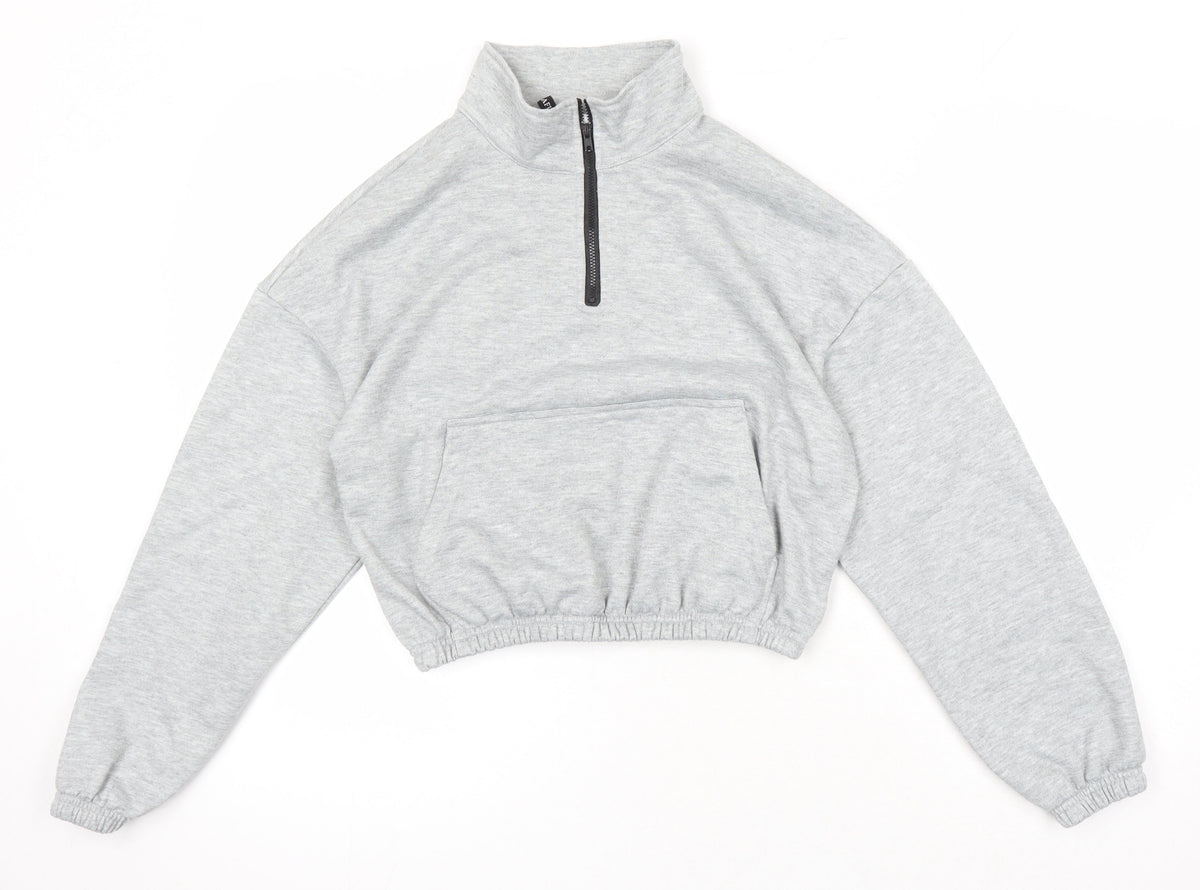 Zaful Womens Grey Cotton Pullover Sweatshirt Size 10 - Elasticated waist, Cropped