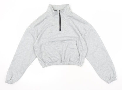 Zaful Womens Grey Cotton Pullover Sweatshirt Size 10 - Elasticated waist, Cropped