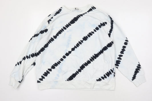 H&M Womens White Geometric Polyester Pullover Hoodie Size L
