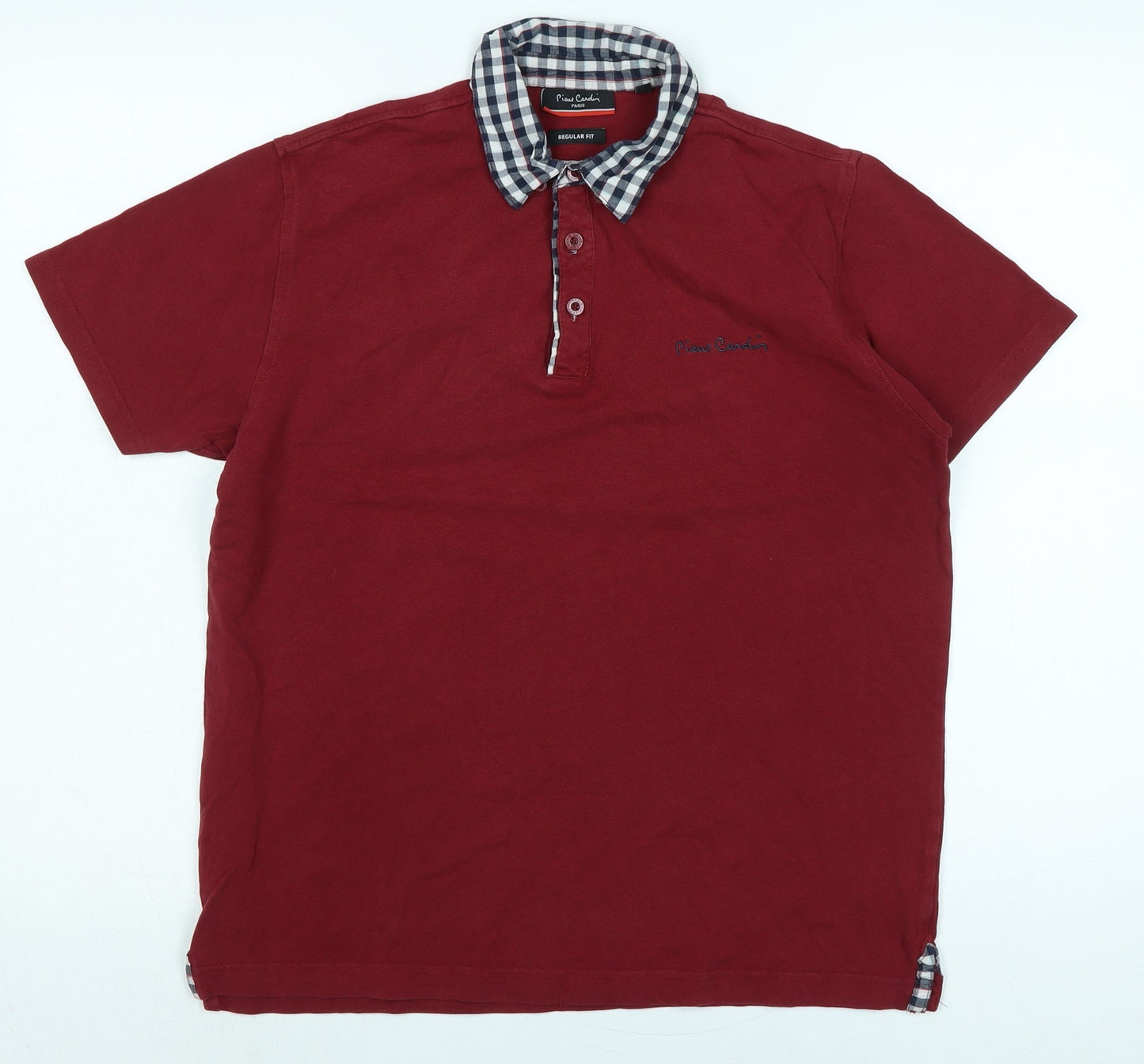 Pierre Carden Mens Red Cotton T-Shirt Size S Collared
