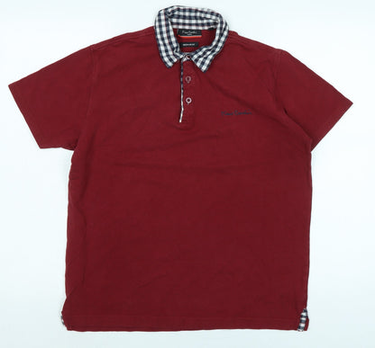 Pierre Carden Mens Red Cotton T-Shirt Size S Collared