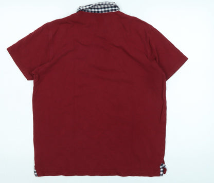 Pierre Carden Mens Red Cotton T-Shirt Size S Collared