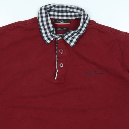 Pierre Carden Mens Red Cotton T-Shirt Size S Collared