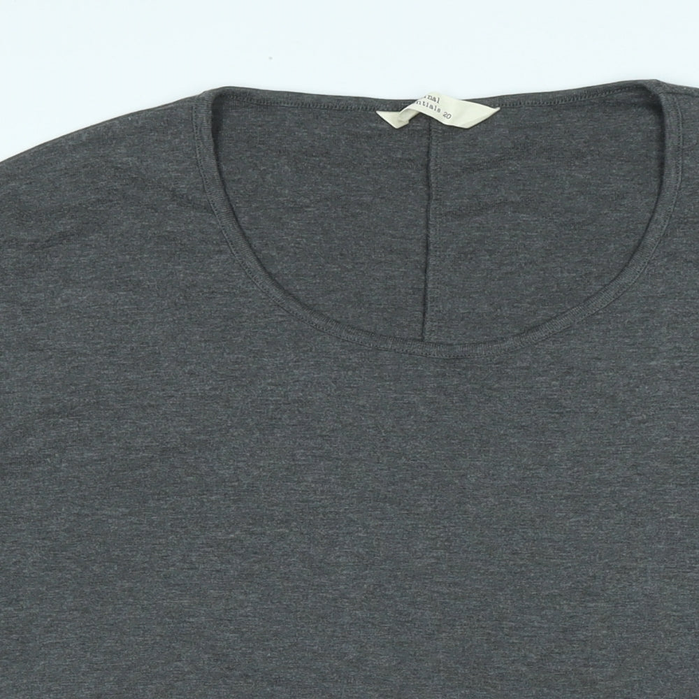 ORIGINAL ESSENTIALS Womens Grey Cotton Ringer T-Shirt Size 20 Boat Neck