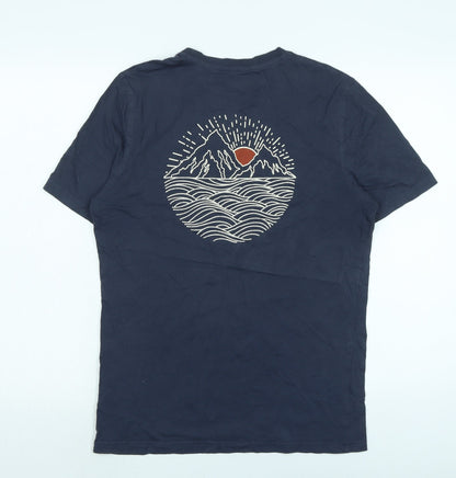 Marks and Spencer Mens Blue Cotton Blend T-Shirt Size S Crew Neck