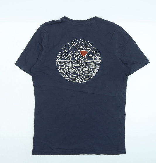 Marks and Spencer Mens Blue Cotton Blend T-Shirt Size S Crew Neck