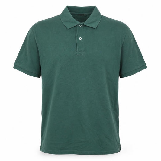 Front view of C&A men’s green cotton t-shirt, size L, collared