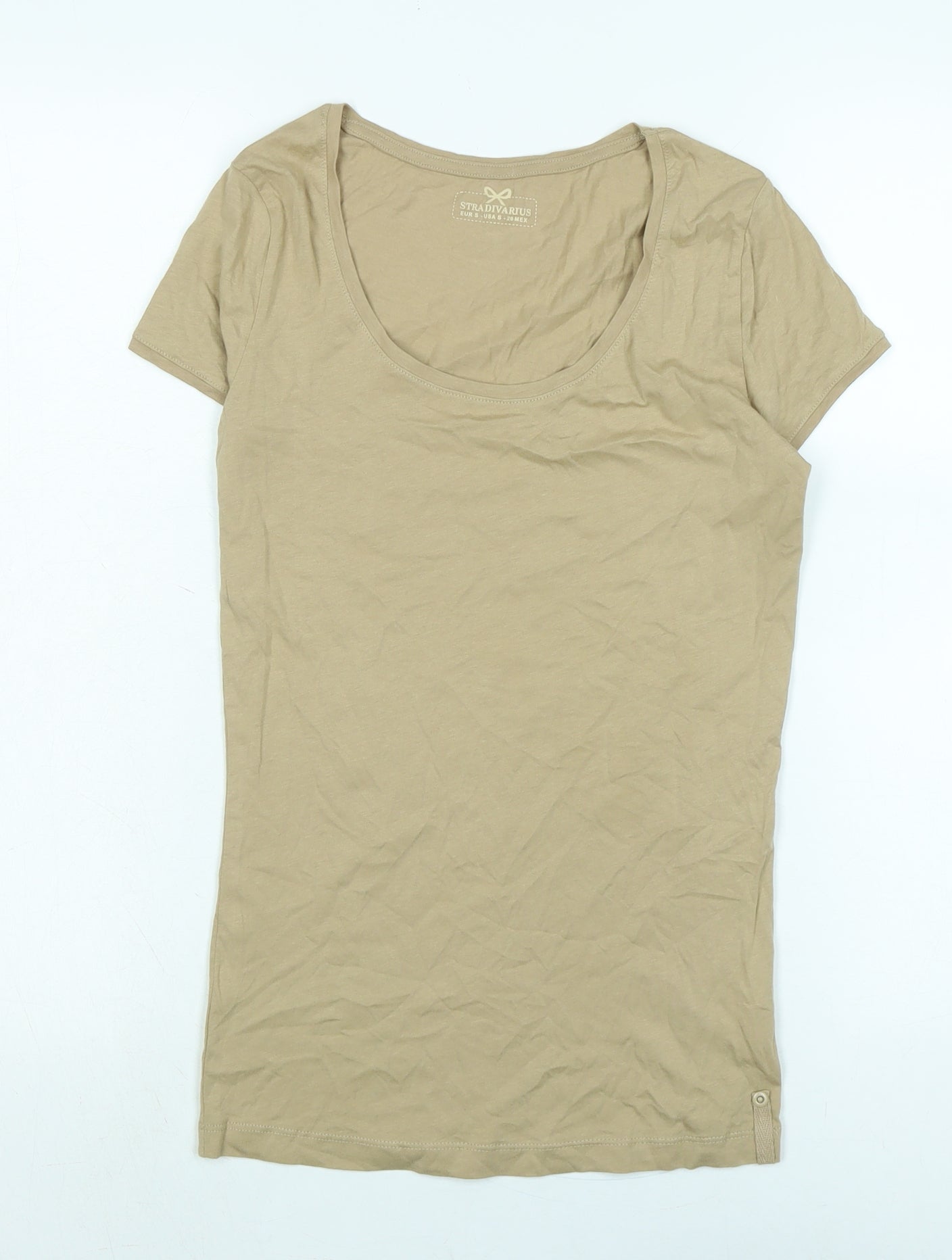 Womens UK Size S Stradivarius Beige Basic T-Shirt