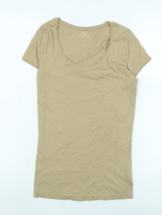 Womens UK Size S Stradivarius Beige Basic T-Shirt