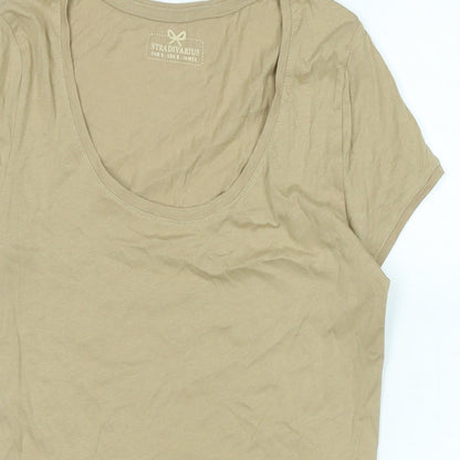 Womens UK Size S Stradivarius Beige Basic T-Shirt