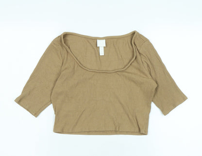 H&M Womens Brown Cotton Basic Polo Size M Round Neck