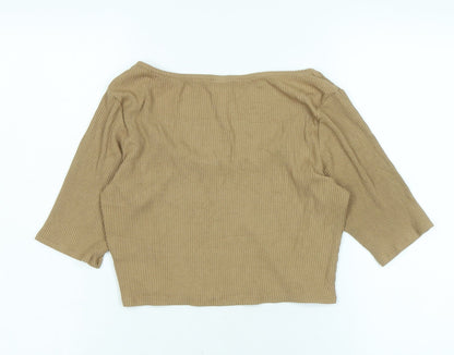 H&M Womens Brown Cotton Basic Polo Size M Round Neck
