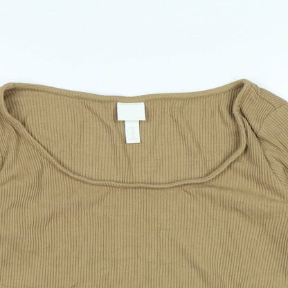 H&M Womens Brown Cotton Basic Polo Size M Round Neck