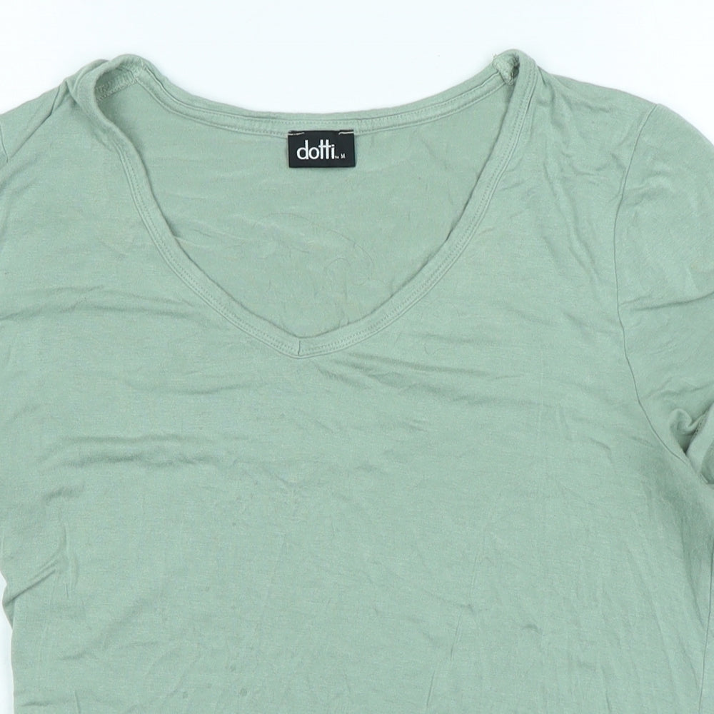 Dotti Womens Green Cotton Basic Polo Size M V-Neck