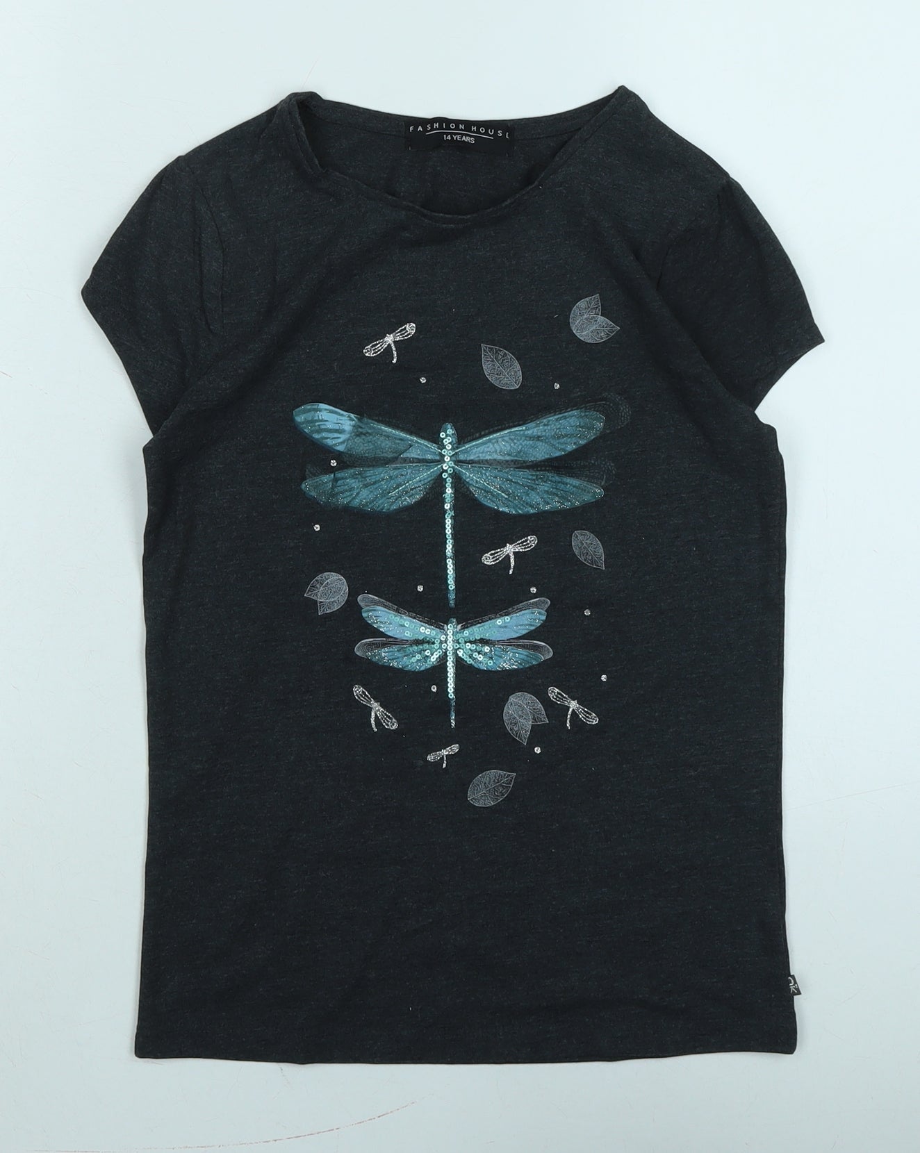 Fashion House Girls Blue Cotton Basic T-Shirt Size 14 Years Crew Neck