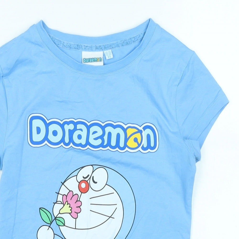 Doraemon Girls Blue Cotton Basic T-Shirt Size XS Crew Neck