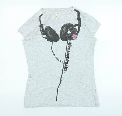 Love B Soul Womens Grey Cotton Basic Polo Size M Crew Neck