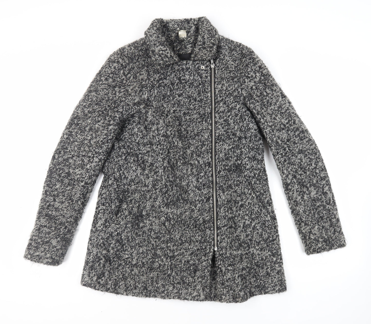H&M Womens Grey Overcoat Coat Size 12 Zip