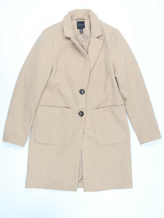 New Look Womens Beige Overcoat Coat Size 12 Button