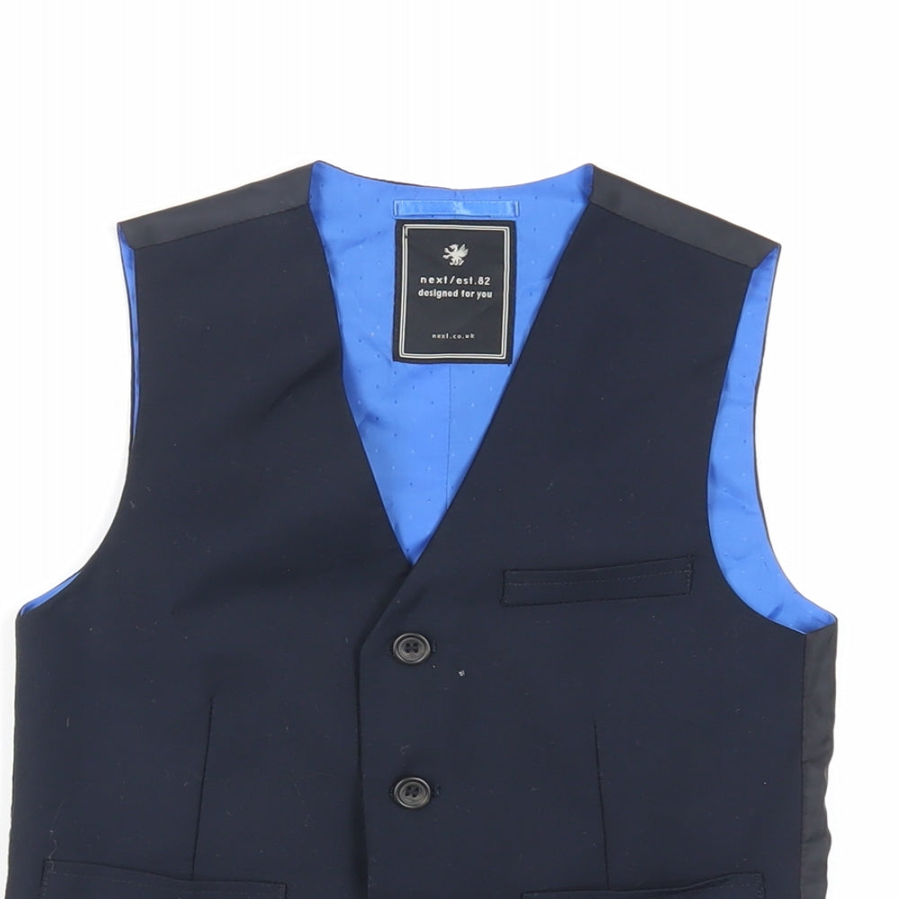 Close-up detail of Next boys’ blue jacket waistcoat, size 8, years button