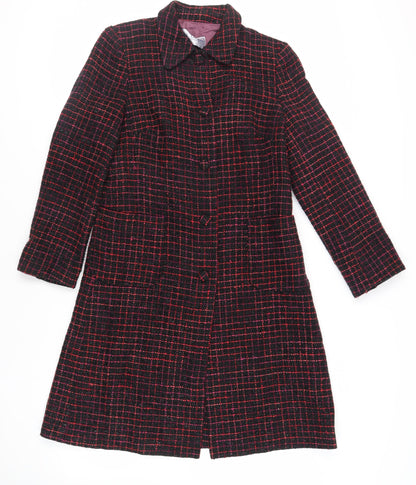 J.Taylor Womens Black Check Overcoat Coat Size 14 Button