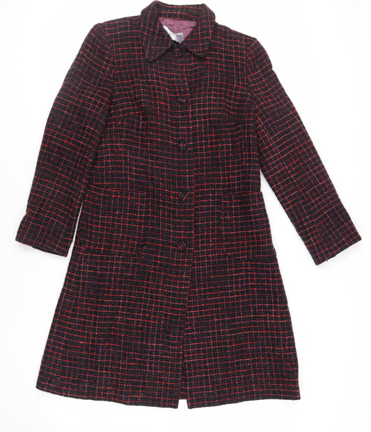 J.Taylor Womens Black Check Overcoat Coat Size 14 Button