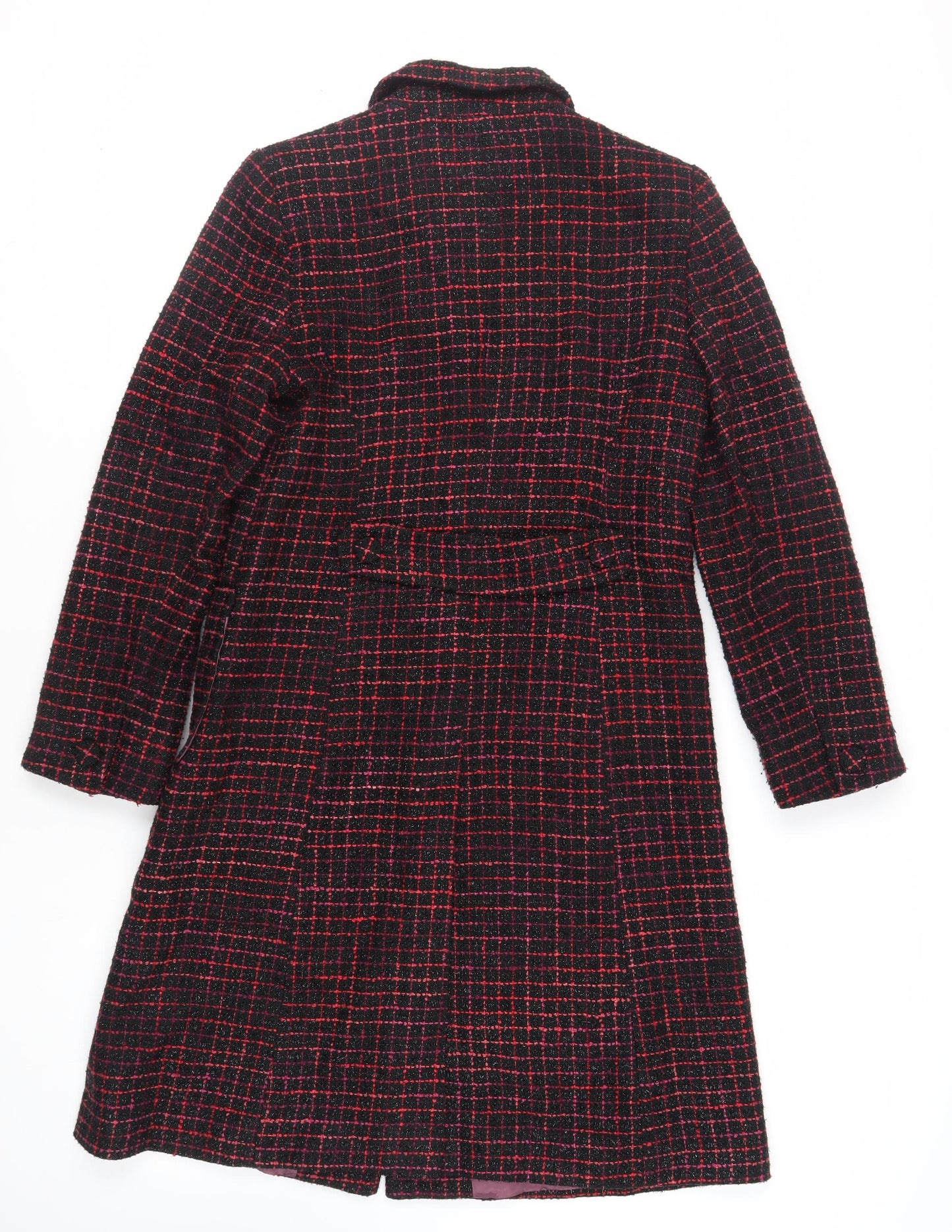 J.Taylor Womens Black Check Overcoat Coat Size 14 Button