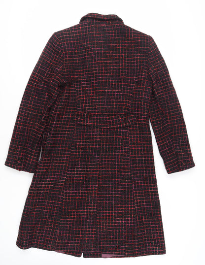 J.Taylor Womens Black Check Overcoat Coat Size 14 Button