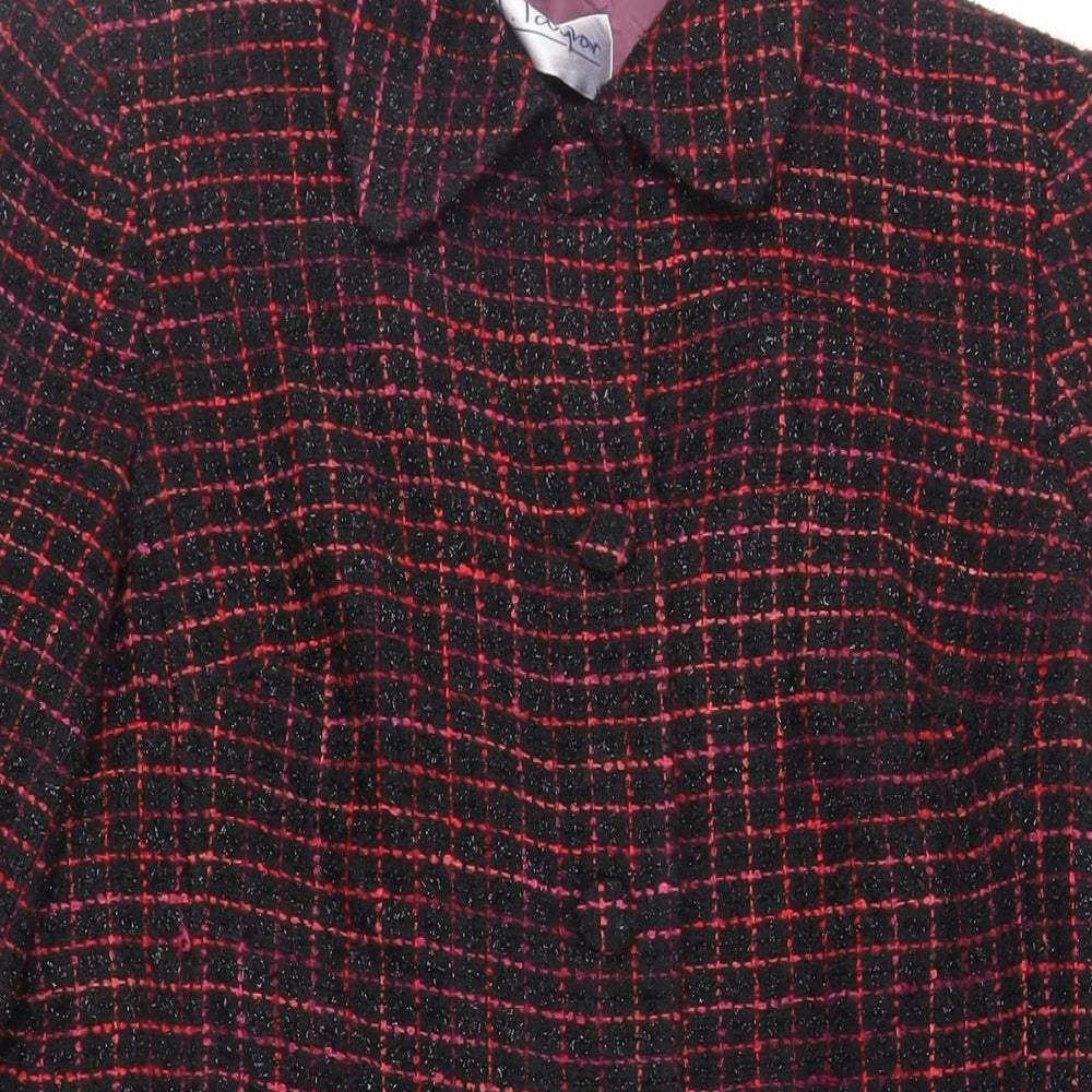 J.Taylor Womens Black Check Overcoat Coat Size 14 Button