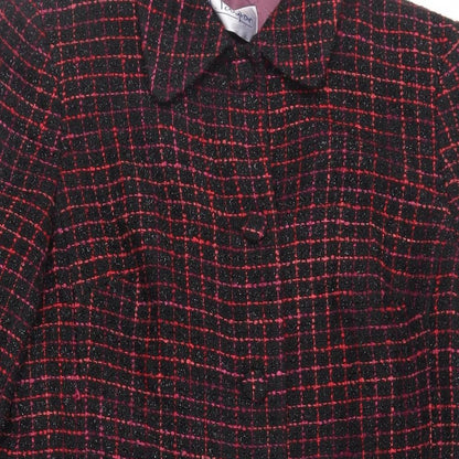 J.Taylor Womens Black Check Overcoat Coat Size 14 Button