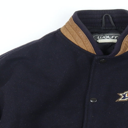 Wolff Mens Blue Bomber Jacket Jacket Size L Snap