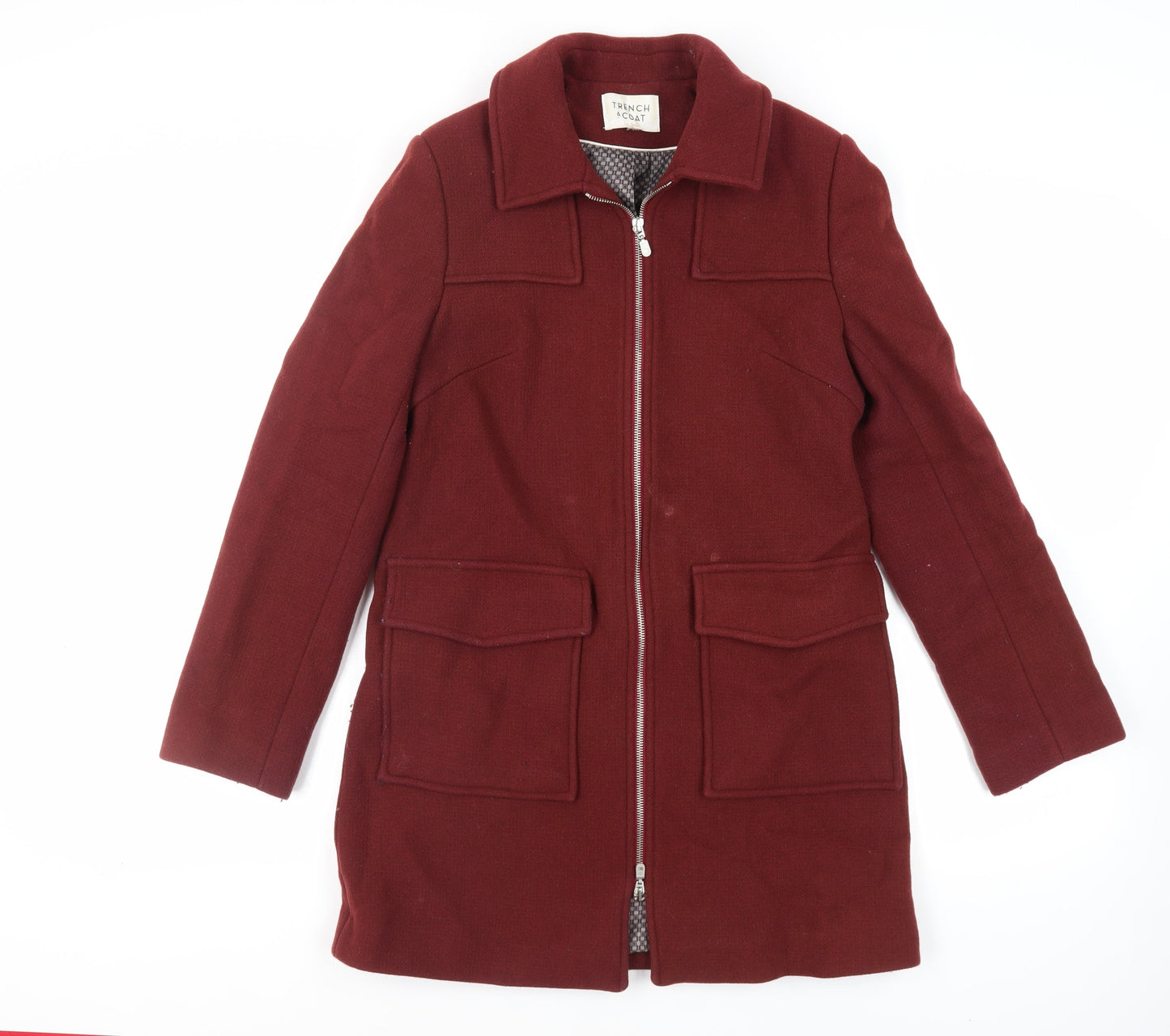 Trench & Coat Womens Red Overcoat Coat Size 12 Zip
