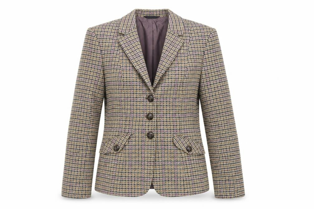 Prét-á-Porter Womens Beige Geometric Jacket Blazer Size 8 Button