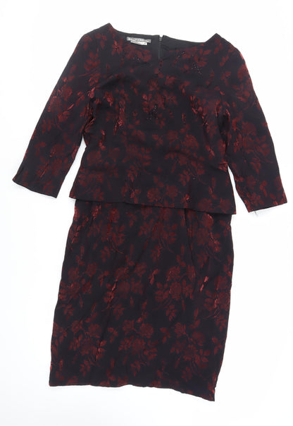 Maggy London Womens Black Floral Viscose Pencil Dress Size 10 Boat Neck Zip