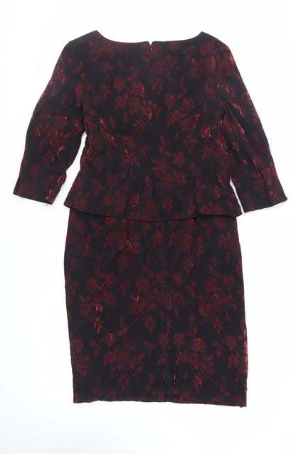Maggy London Womens Black Floral Viscose Pencil Dress Size 10 Boat Neck Zip