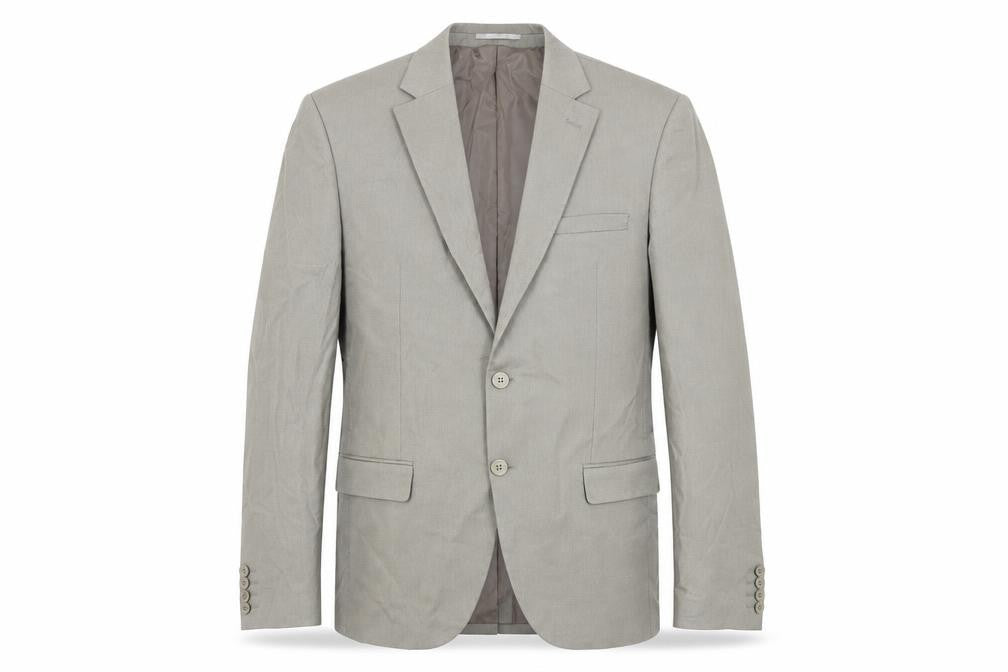 Front view of boohooMAN men’s green cotton jacket blazer, size 42, regular