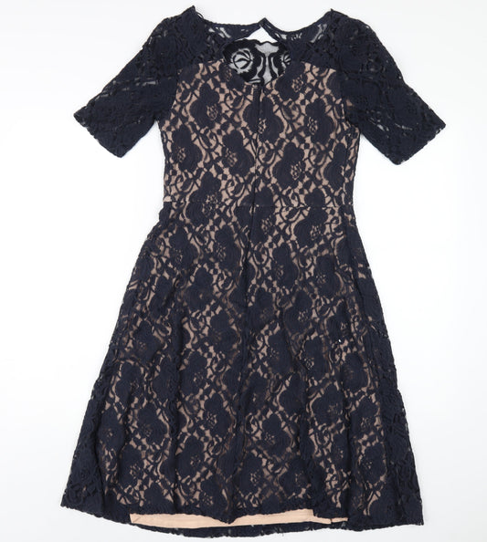 Monsoon Womens Blue Cotton A-Line Size 12 Round Neck Zip