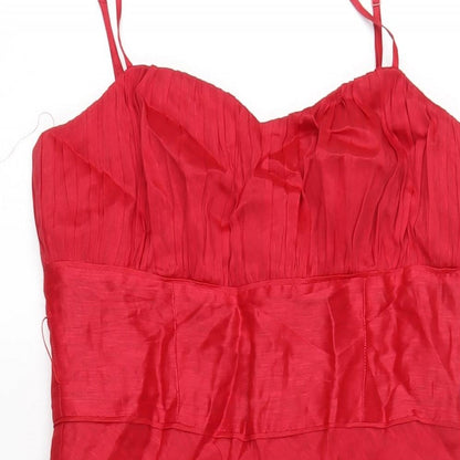 Monsoon Womens Red Linen A-Line Size 12 Sweetheart Zip