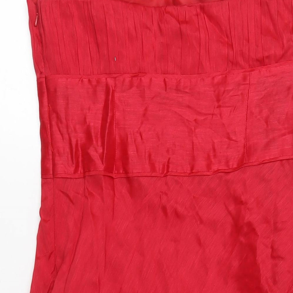 Monsoon Womens Red Linen A-Line Size 12 Sweetheart Zip