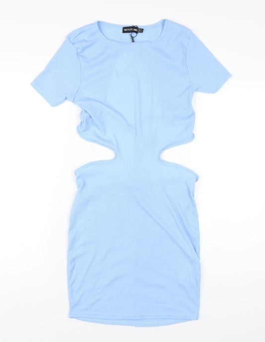 PRETTYLITTLETHING Womens Blue Polyester Bodycon Size 12 Round Neck Pullover