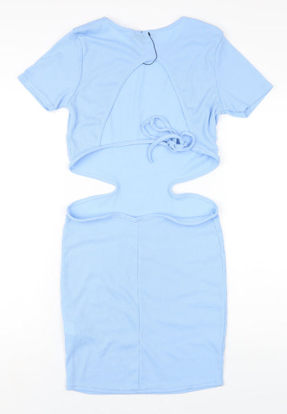 PRETTYLITTLETHING Womens Blue Polyester Bodycon Size 12 Round Neck Pullover