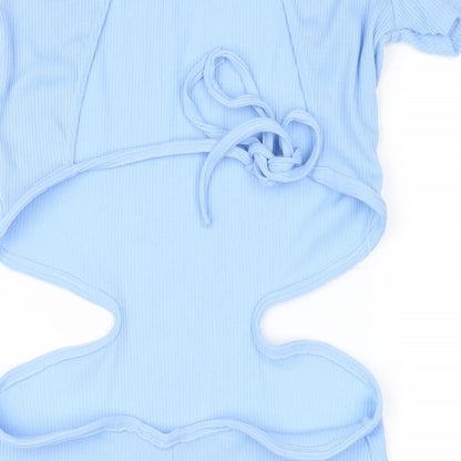 PRETTYLITTLETHING Womens Blue Polyester Bodycon Size 12 Round Neck Pullover